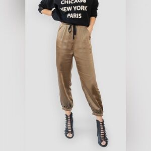 Christina Karin Satin Joggers Brown High Rise Elastic Waist Size L
